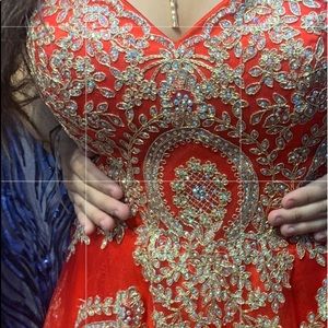 beautiful sweet 16 or a quinceañera dress .